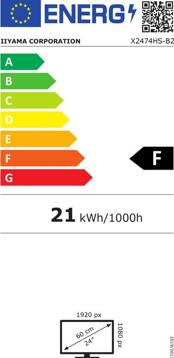 Energy Label iiyama ProLite X2474HS-B2 (1920 x 1080 pixels, 24")