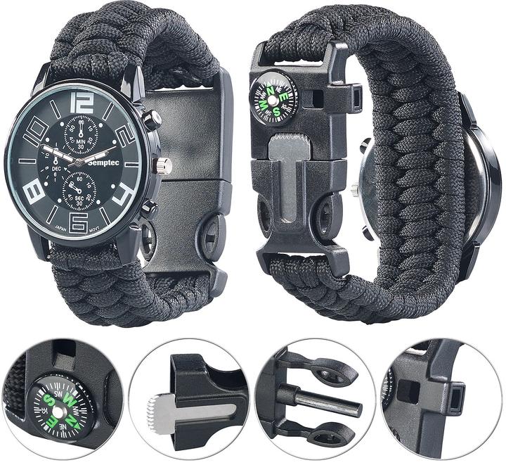 Immagine prodotto Semptec Orologio da polso 5in1 con acciaio da fuoco, bussola e fischietto d'emergenza (Orologio digitale)