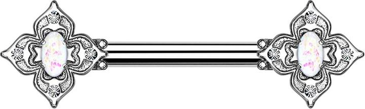Produktbild Star Piercing Barbell silber Blumenquadrat filigran mit Opal weiss (Chirurgenstahl 316L, Messing)