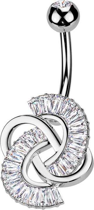 Image du produit Star Piercing Banane argentée avec boule argentée cristal argenté et cristaux noués argentés (Laiton, Acier chirurgical 316L)