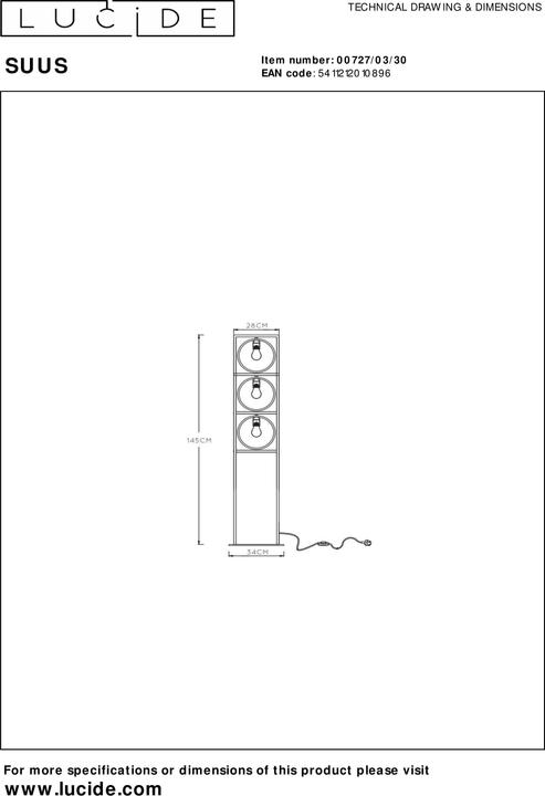 Actual product image Lucide SUUS - Floor lamp - 3xE27 - Black 00727/03/30 (E27)
