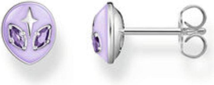 Thomas Sabo Ohrstecker Alienkopf mit Kaltemaille und violetten Steinen Silber (Emaille, Silber)
