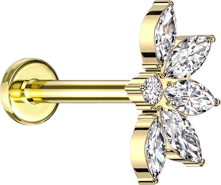 Produktbild Star Piercing Micro Labret Innengewinde vergoldet halbe Lotusblume vergoldet Kristalle silber (ohne Messing, Titan G23)