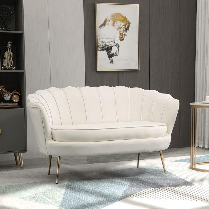 Immagine prodotto Swisshandel24 2-Sitzer Sofa Couch, Polstersofa Samt, bis 150 kg, Creme