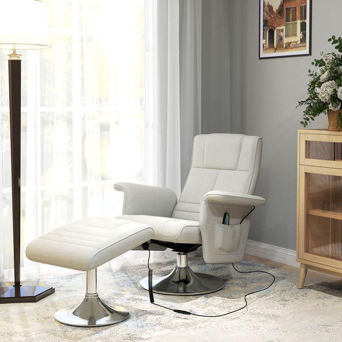 Image du produit Swisshandel24 Massagesessel mit Fusshocker, elektrischer Relaxsessel mit Liegefunktion Creme