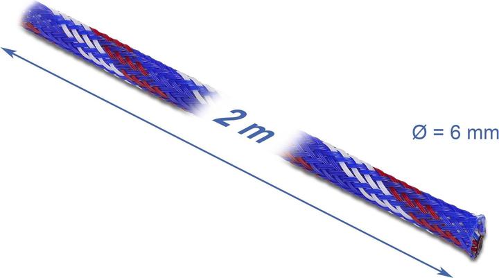 Produktbild Delock Geflechtschlauch dehnbar 2 m x 6 mm blau-rot-weiss (Kabelschlauch, 200 cm)