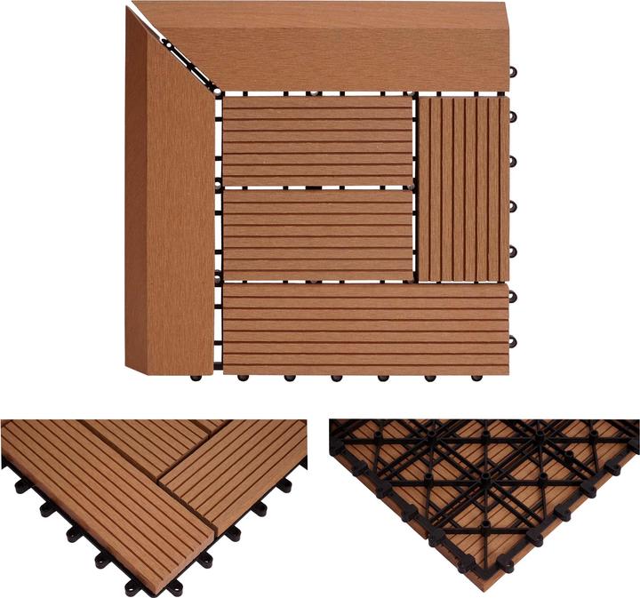 Immagine prodotto Swisshandel24 Piastrella per pavimento angolare WPC Rodano + Finitura, Terrazza effetto legno, 30x30cm Premium (1 x, 30 x 30 cm)