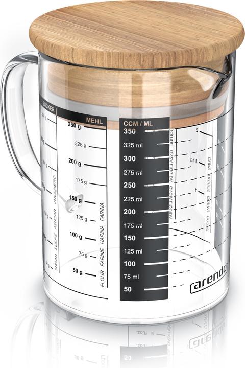 Arendo Messbecher 350 ML aus Glas, 0,35 L, luftdicht, Bambusdeckel, Silikondichtung für Mehl, Zucker uvm. (350 ml)