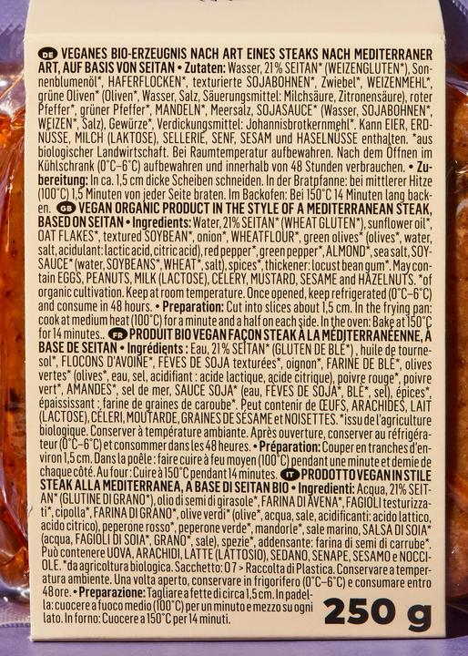Nährwerte und Zutaten KoRo Fleischalternative auf Basis von Weizengluten, Mediterrane Art (250 g)