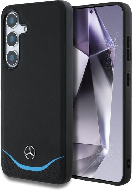 Immagine prodotto Mercedes Leather Contrasted Blue Horizontal Curve MagSafe Case for Samsung Galaxy S25 - Black (Samsung Galaxy S25)