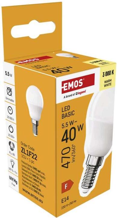 Produktbild Emos LED Lampe Basic Mini Globe / E14 / 5,5 W (40 W) / 470 lm / Warmweiss (E14, 5.50 W, 470 lm, 1 x, F)