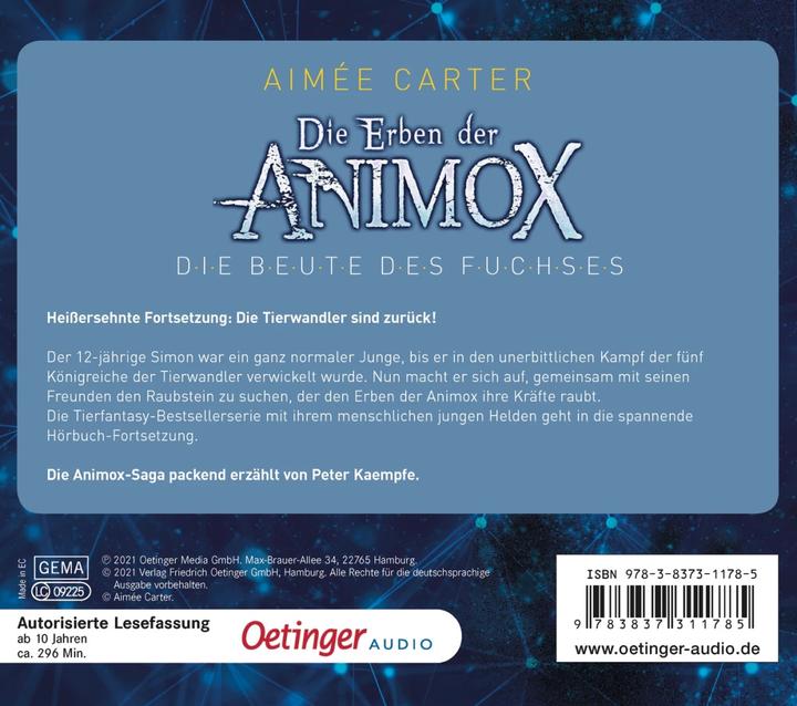 Immagine prodotto Gli eredi di Animox 1. La preda della volpe (Frauke Schneider, Obiettivo Carter, Marrone Uticha, Strato Ilse, Peter combatte, Tedesco)