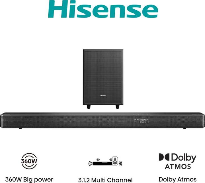 Image du produit Hisense Barre de son AX3120G Noir 3.1.2 canaux 360 W (360 W, 3.1.2 Canal)