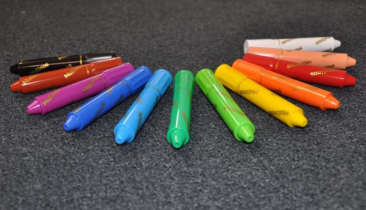Actual product image Malinos wax crayons 3-in-1 (Black, Brown, Dark Blue, Light blue, Light green, Lilac, White, Red, Green, Yellow, Orange, Rose, 12 x)