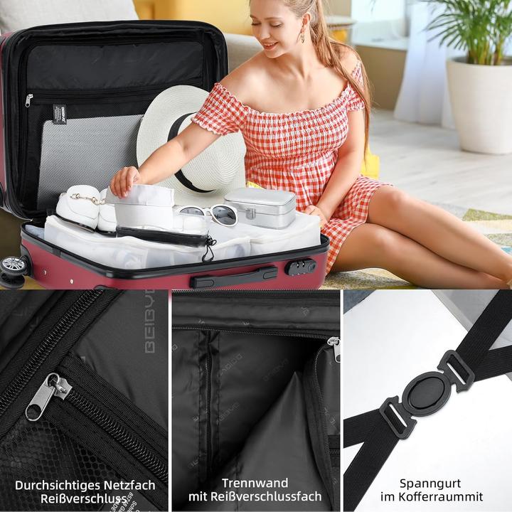 Immagine prodotto Beibye 3-teiliges Hartschalenkoffer-Set (115 l, Bagaglio a mano (fino a 50 litri), M (50 - 90l), L (90 - 115l))