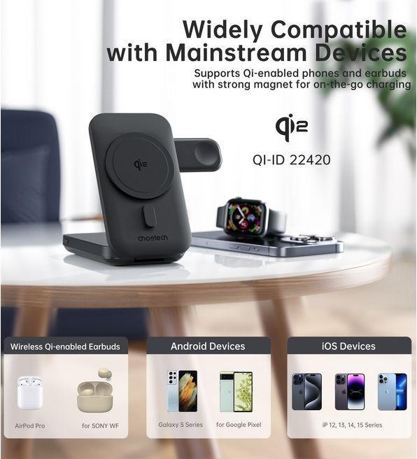 Produktbild Choetech 3in1 Qi2 MagSafe Wireless Charger und Powerbank
