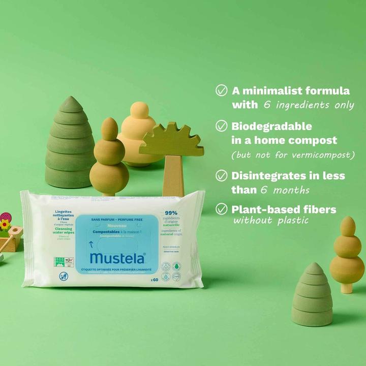 Produktbild Mustela Biologisch abbaubare, kompostierbare Wischtücher für zu Hause (60 Stück)