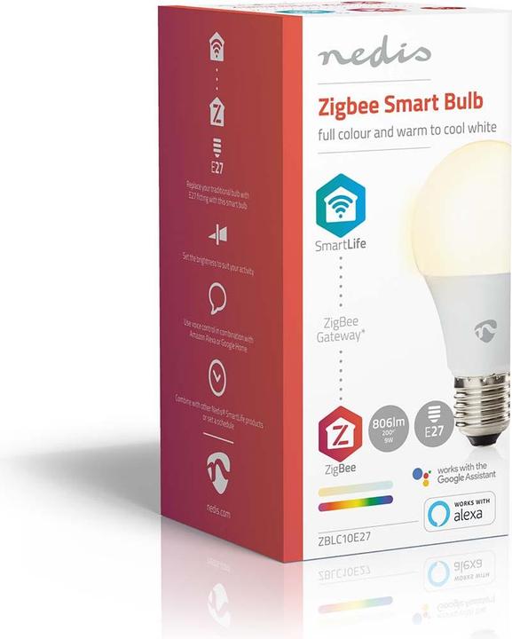 Produktbild Nedis SmartLife Vollfärbige LED-Lampe | Zigbee 3.0 | E27 | 806 lm | 9 W | RGB / Warm bis kühlen weiss (E27, 60 W, 806 lm, 1 x, F)