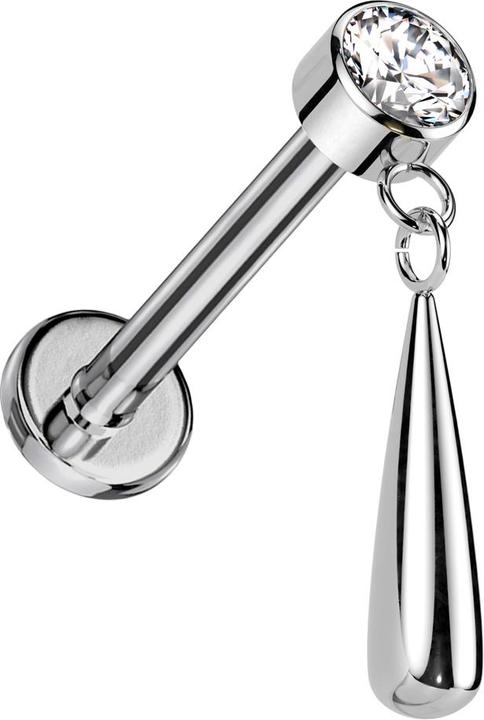 Image du produit Star Piercing Micro Labret Filetage intérieur argent Cylindre argent Cristal argent Pendentif goutte argent (sans laiton, Titane G23)