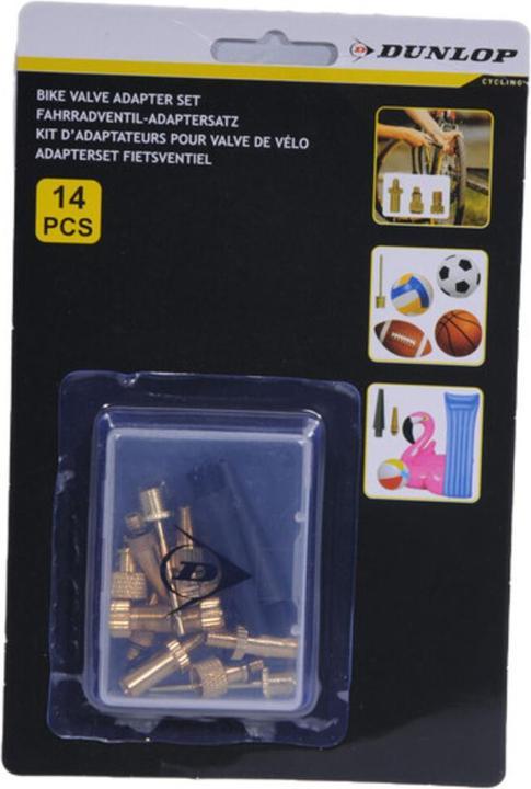 Immagine prodotto Dunlop Set di adattatori per valvole per biciclette 14 pezzi (Set adattatore valvola)