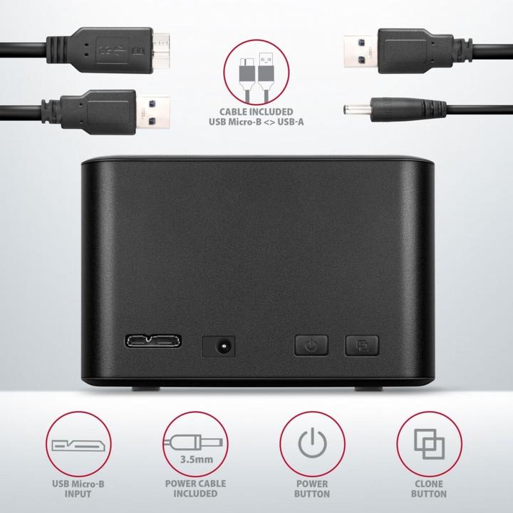Actual product image Axagon ADSA-D25 storage drive docking station USB 3.2 Gen 1 (3.1 Gen 1) Type micro-B Black (2.5")