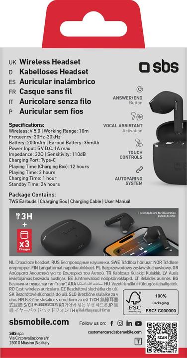 Immagine prodotto SBS Auricolari semi-in-ear TWS (12 h, Senza fili)