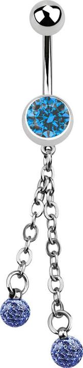 Produktbild Star Piercing Banane silber mit Kette und zwei Kristallkugeln helllbau (Chirurgenstahl 316L, ohne Messing)
