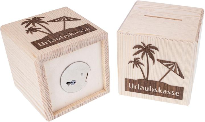 Immagine prodotto La Mia! Salvadanaio a forma di cubo in abete rosso con motivo di fondi per le vacanze