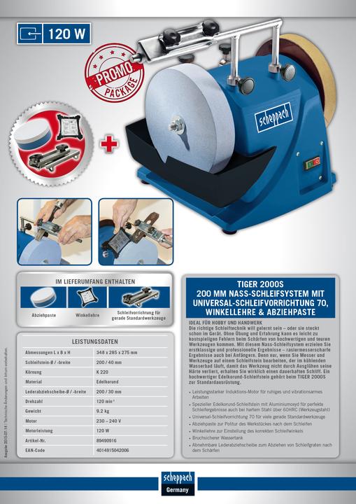 Actual product image Scheppach TIGER 2000S Wet Grinding System 230V 50Hz 120W (Wet sander, 120 W)
