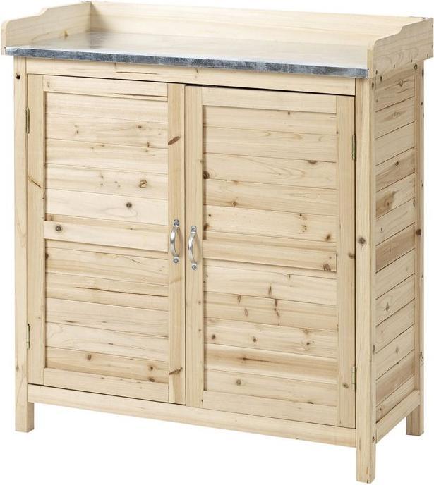 Image du produit Swisshandel24 Meuble de jardin Table à plantes avec meuble bas en bois, 2 étagères, 83 x 40 x 92 cm