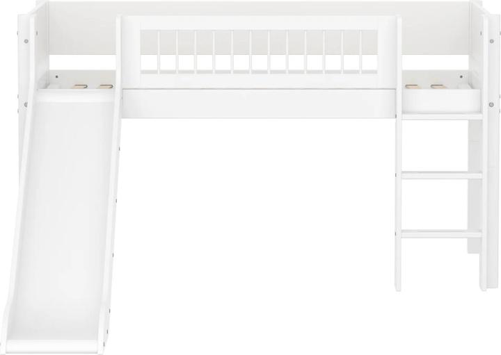 Image du produit Flexa Lit mi-hauteur White avec échelle droite Jambes de force et toboggan (90 x 200 cm)