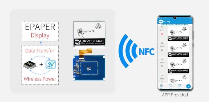 Image du produit WaveShare Écran e-Ink / e-Papier passif de 4,2 pouces alimenté par NFC