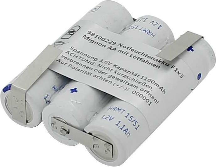 Produktbild XCell Notleuchtenakku NiMH 3,6V 1100mAh F1x3 Mignon AA mit Lötfahnen (1 Stk., 1100 mAh, Ladegerät inkl. Akku)