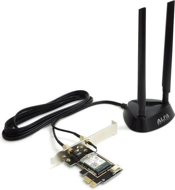 Produktbild Alfa Network AIT-AX210-EX - WiFi 6E- und Bluetooth 5-Karte mit 2x Dipol-Antennen und Standfuss (Mini PCI Express)