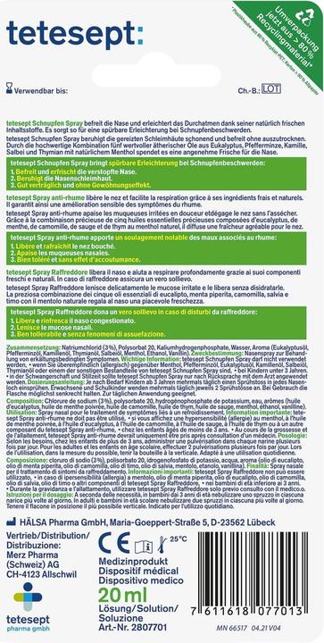 Valori nutrizionali e ingredienti Tetesept Rinite spray 20 ml (1 Pezzo/i)