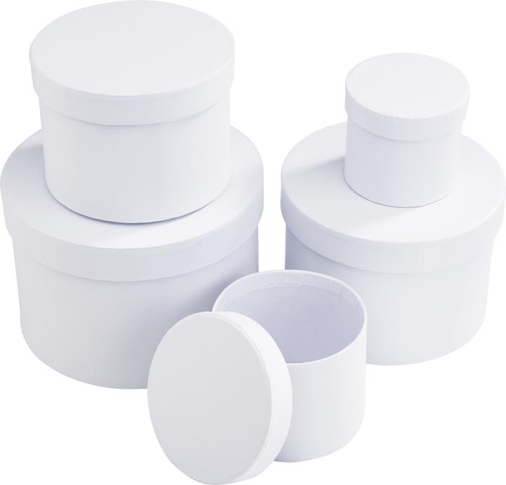 Image du produit VBS Boîtes "Rondes", lot de 5, carton, blanc, env. Ø 14,5, H 10 cm à Ø 6,5 cm, H 6 cm