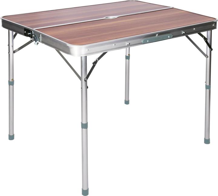 Image du produit Wiltec Table pliante Valise Alumium Deux bancs 90x66x70 cm Finition Bois Table de camping Fête Barbecue