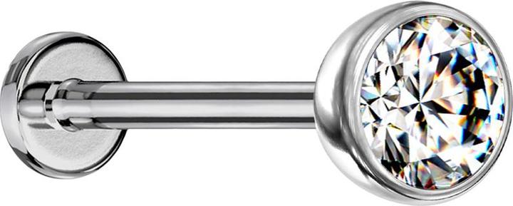 Star Piercing Micro Threadless Labret silber Halbkugel mit Kristall silber (Titan G23, ohne Messing)