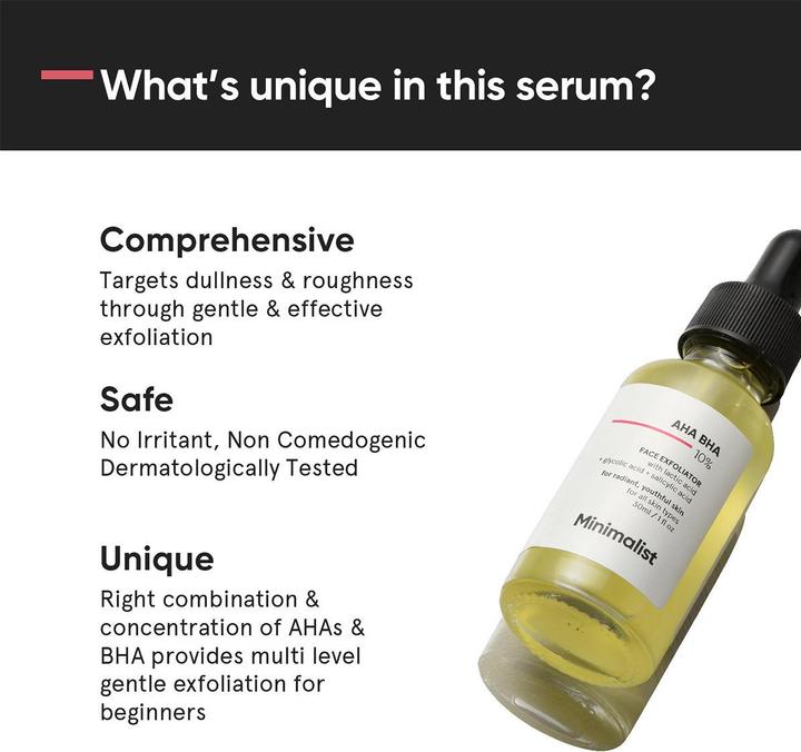 Actual product image Minimalist AHA BHA 10% Face Exfoliator (Exfoliation, 30 ml)