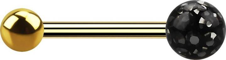 Actual product image Star Piercing Barbell gold-plated with ball and crystal ball black epoxy protective layer (Titanium G23, without brass)