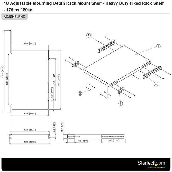Actual product image StarTech 1 U adjustable heavy duty shelf for server rack/cabinet up to 80 Kg - Shelf for server rack 1U
