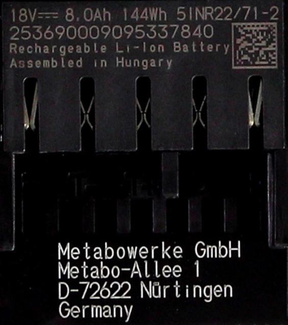 Actual product image Metabo Battery base set 18V with 1x battery LiHD 8,0Ah ( 625369000 ) + charger ASC 145 ( 627378000 ) (18 V)