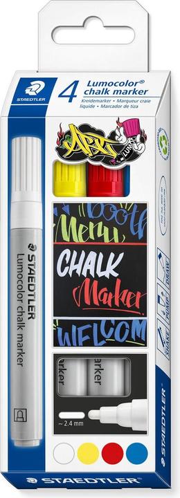 Staedtler Lumocolor Kreidemarker chalk marker, 4er Etui (farbsortiert, 2.40 mm, 4 x)