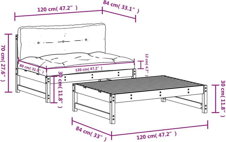 Immagine prodotto VidaXL 2-tlg. Garten-Lounge-Set mit Kissen Imprägniertes