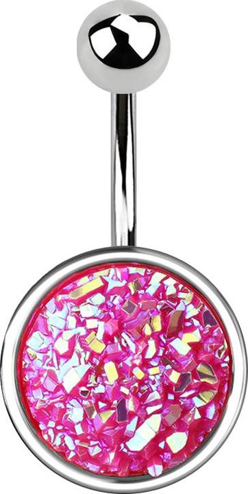 Actual product image Star Piercing Banana silver with druse stone pink (Surgical steel 316L, Brass)