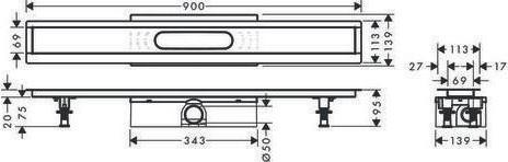 Actual product image hansgrohe Complete set uBox universal, for shower channels prefabricated sets, standard 900mm (900 mm)