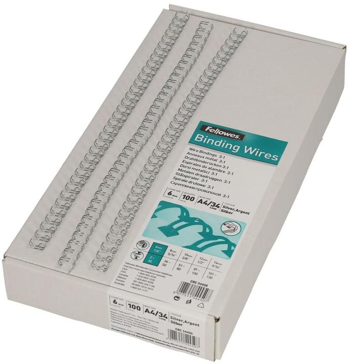 Actual product image Fellowes Wire comb 6mm, 34 loops, silver, 100 pcs.