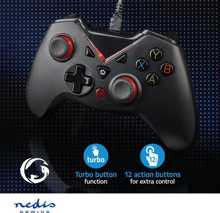 Actual product image Nedis Gamepad | USB Type-A | Power supply via USB | PC | Number of buttons: 12 | Cable length: 1.60 m (PC)