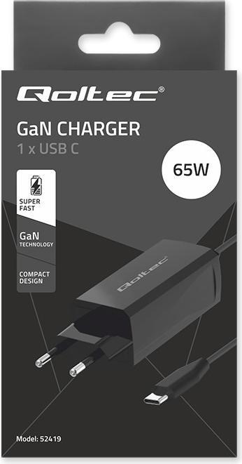 Image du produit Qoltec 52419 65 W GaN Super-Schnellladegerät | 5–20 V | 3–3 25 A | USB-C 3.1 (65 W)