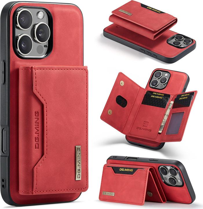 Produktbild Dg.Ming iPhone 12 / 12 Pro - Etui, Leder-Optik, Kartenfach & Magnetverschluss, Rot (Apple iPhone 12 Pro, Apple iPhone 12)